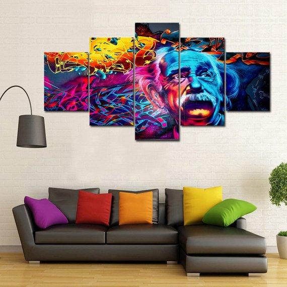 Einstein Psychedelic – Abstrcat 5 Panel Canvas Art Wall Decor – Canvas ...