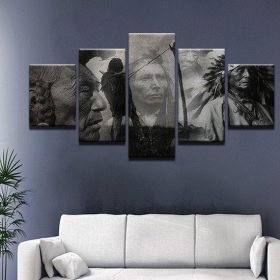 Black & White Native Americans – Abstract 5 Panel Canvas Art Wall Decor ...