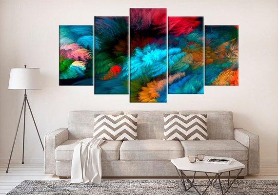 Vibrant Colorful Bright Multicolor – Abstract 5 Panel Canvas Art Wall ...