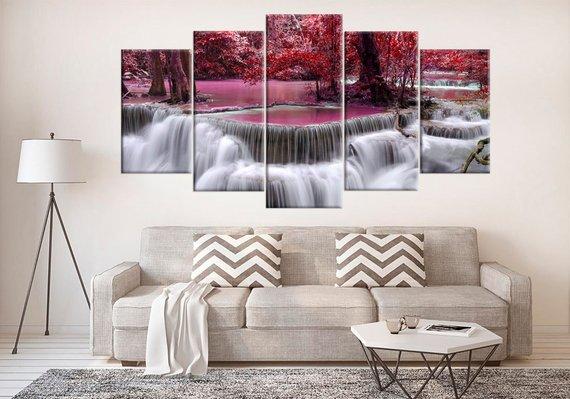 Waterfall Large 3 – Nature 5 Panel Canvas Art Wall Decor – Canvas Storm