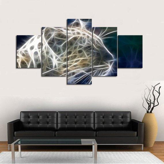 Lightning Leopard – Animal 5 Panel Canvas Art Wall Decor – Canvas Storm