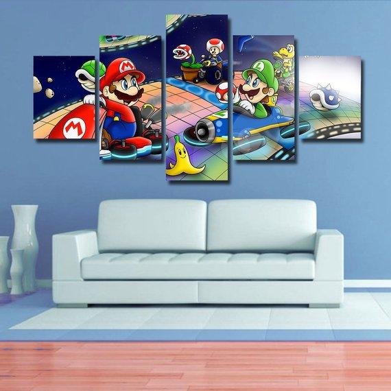 Mario Kart – Gaming 5 Panel Canvas Art Wall Decor – Canvas Storm