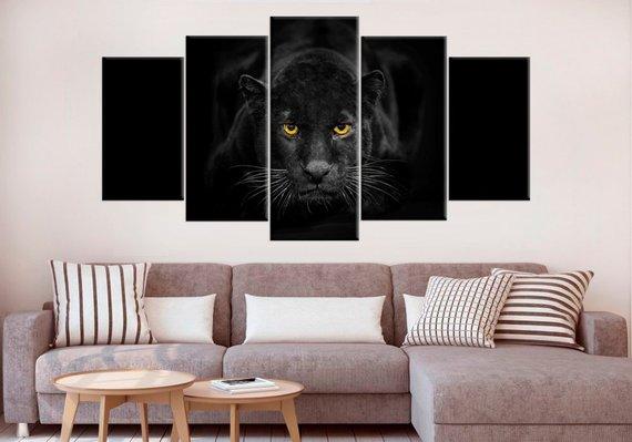 Black Panther – Animal 5 Panel Canvas Art Wall Decor – Canvas Storm