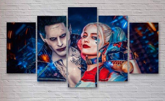 Joker Harley Quinn Dc 5 Panel Canvas Art Wall Decor Canvas Storm 3298