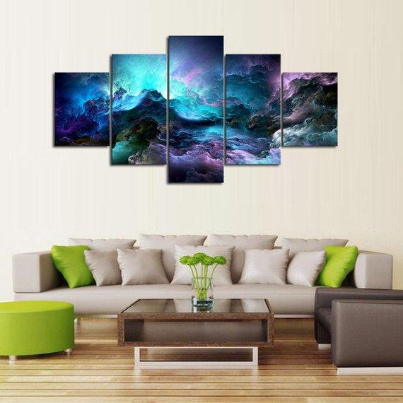 Watercolor Rough Seas – Space 5 Panel Canvas Art Wall Decor – Canvas Storm