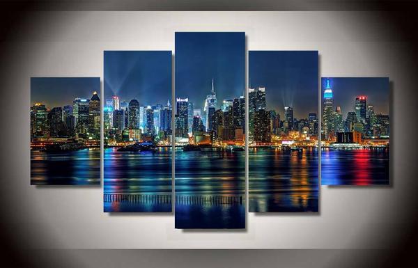 Pictures New York 5531 Canvas picture framed 5 pts Brand Visario 63x31''TOP
