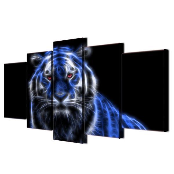 Glowing Tiger – Animal 5 Panel Canvas Art Wall Decor – Canvas Storm