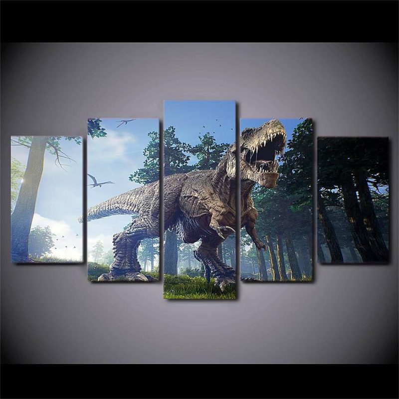 Dinosaurs World Jurassic Park 5 Panel Canvas Art Wall Decor Canvas Storm 3026