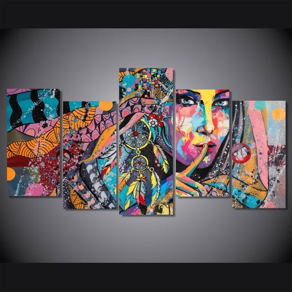Dreamcatcher Woman Girl Abstract 5 Panel Canvas Art Wall Decor Canvas Storm