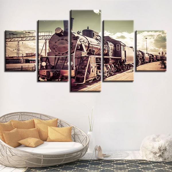 Vintage Railroad Locomotive Train Modular – Automative 5 Panel Canvas ...