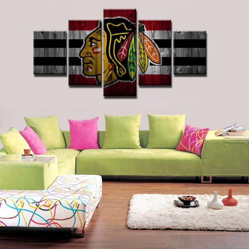 Chicago Blackhawks Nhl Team Wood Sport 5 Panel Canvas Art Wall   Products Product Image 315254152 800x800 