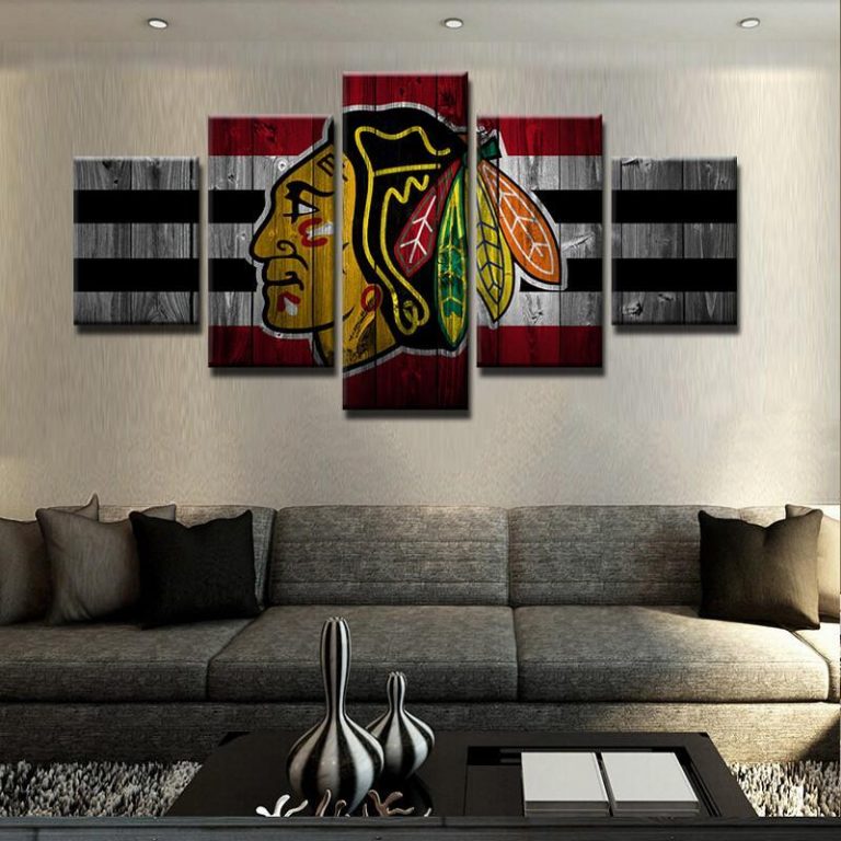 Chicago Blackhawks Nhl Team Wood Sport 5 Panel Canvas Art Wall   Products Product Image 315254153 768x768 