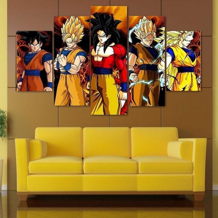 Dragon Ball Z Goku Super Saiyan Anime 5 Panel Canvas Art Wall Decor Canvas Storm 4721