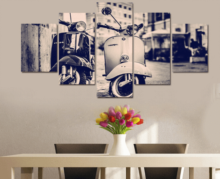 Vespa Scooter - Automatic 5 Panel Canvas Art Wall Decor - Canvas Storm