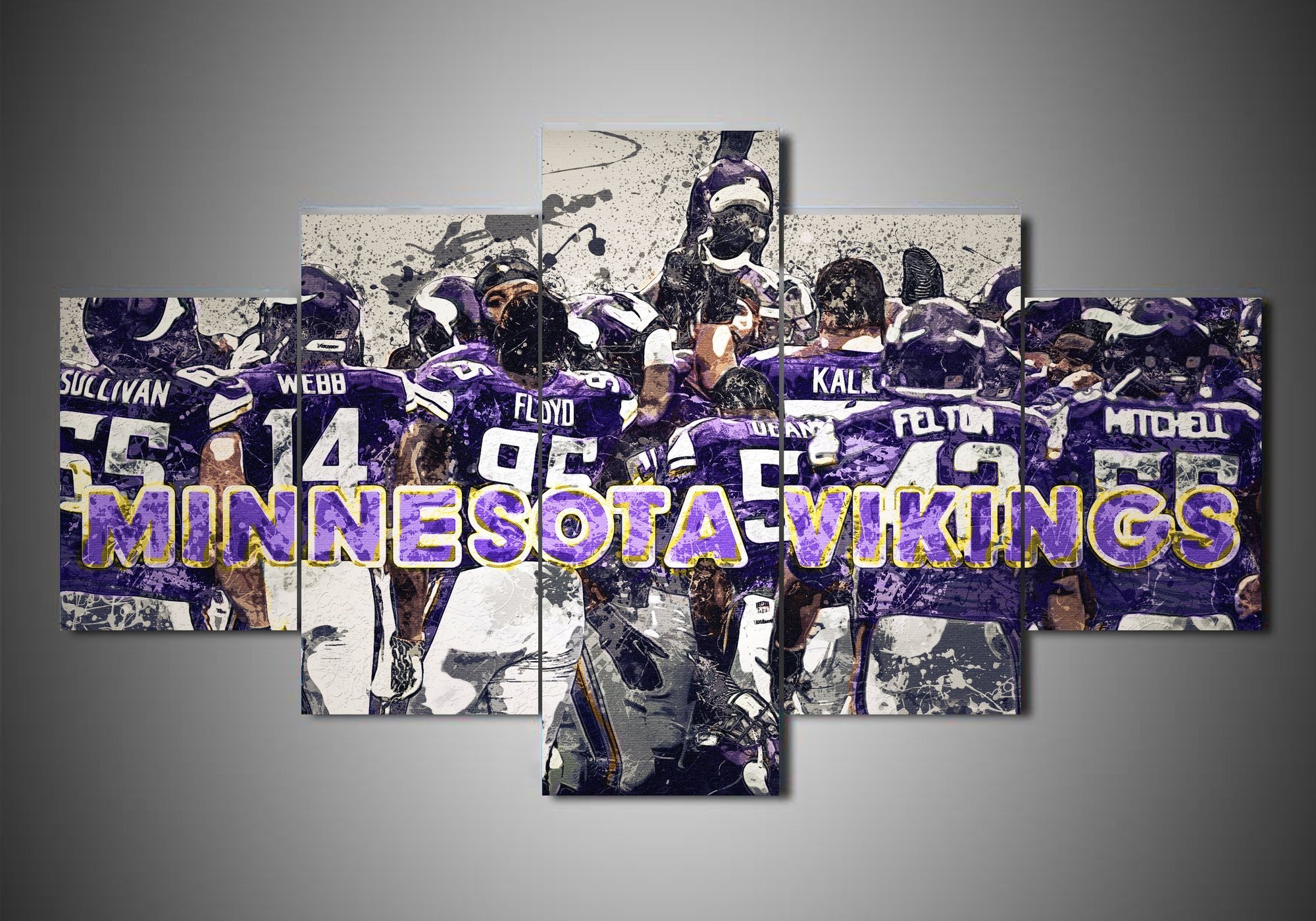 Minnesota Vikings 1 Sport 5 Panel Canvas Art Wall Decor Canvas Storm