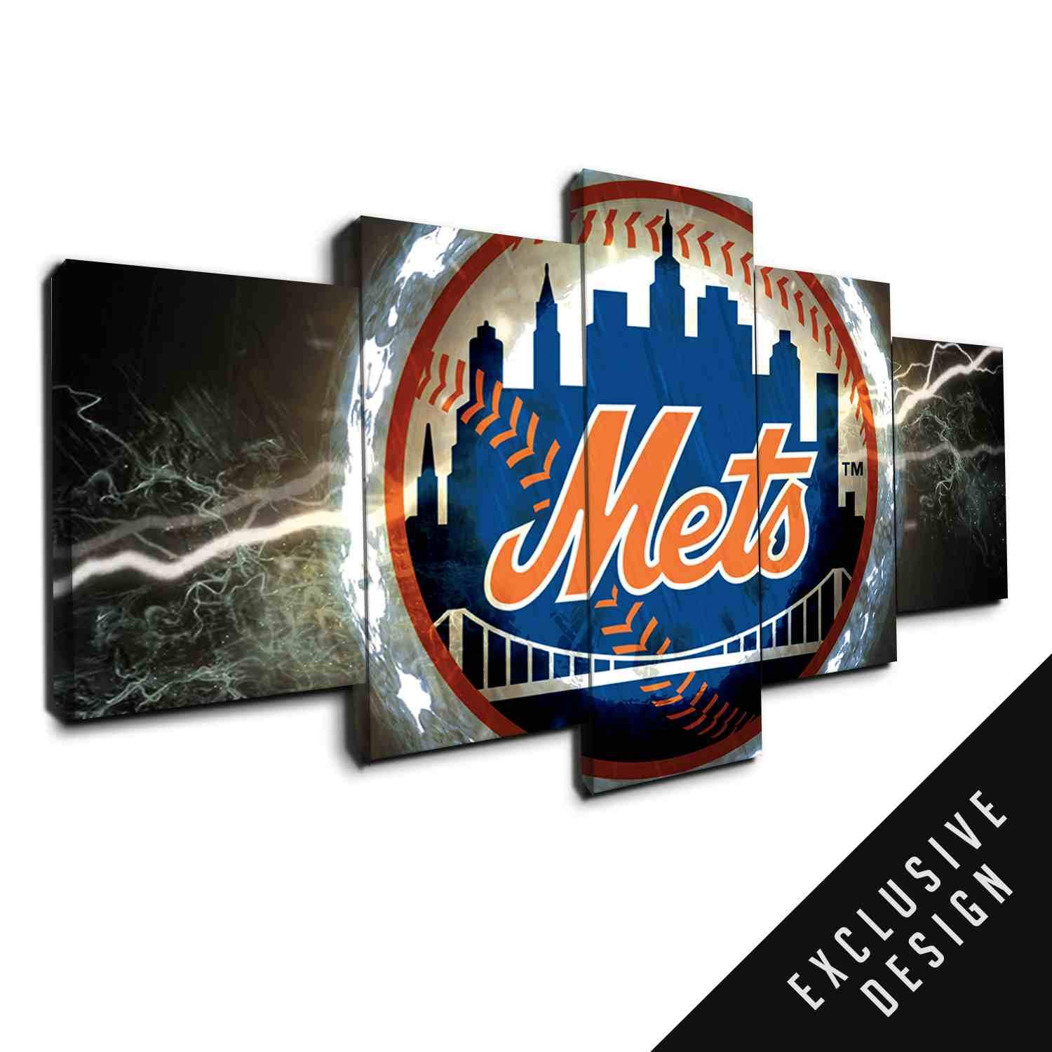 New York Mets Thunderbolt – Sport 5 Panel Canvas Art Wall Decor ...