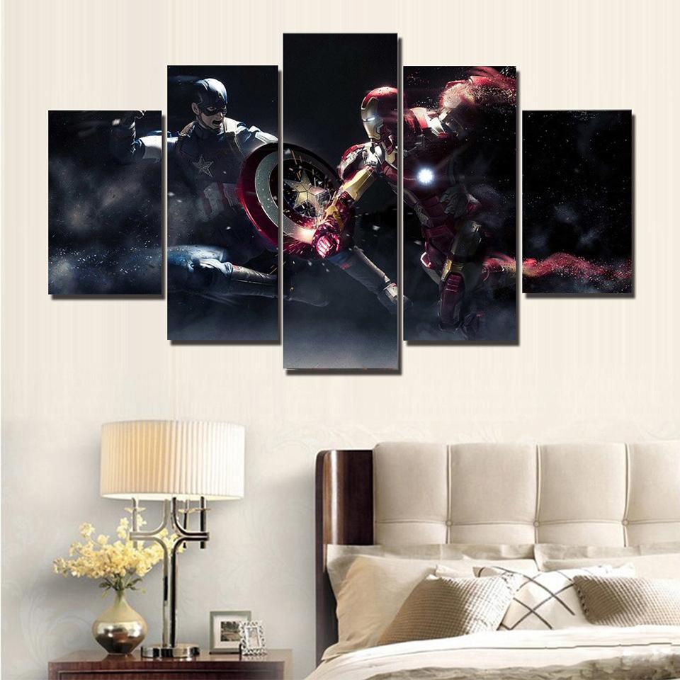 Iron Man Vs Captain America Dc 5 Panel Canvas Art Wall Decor