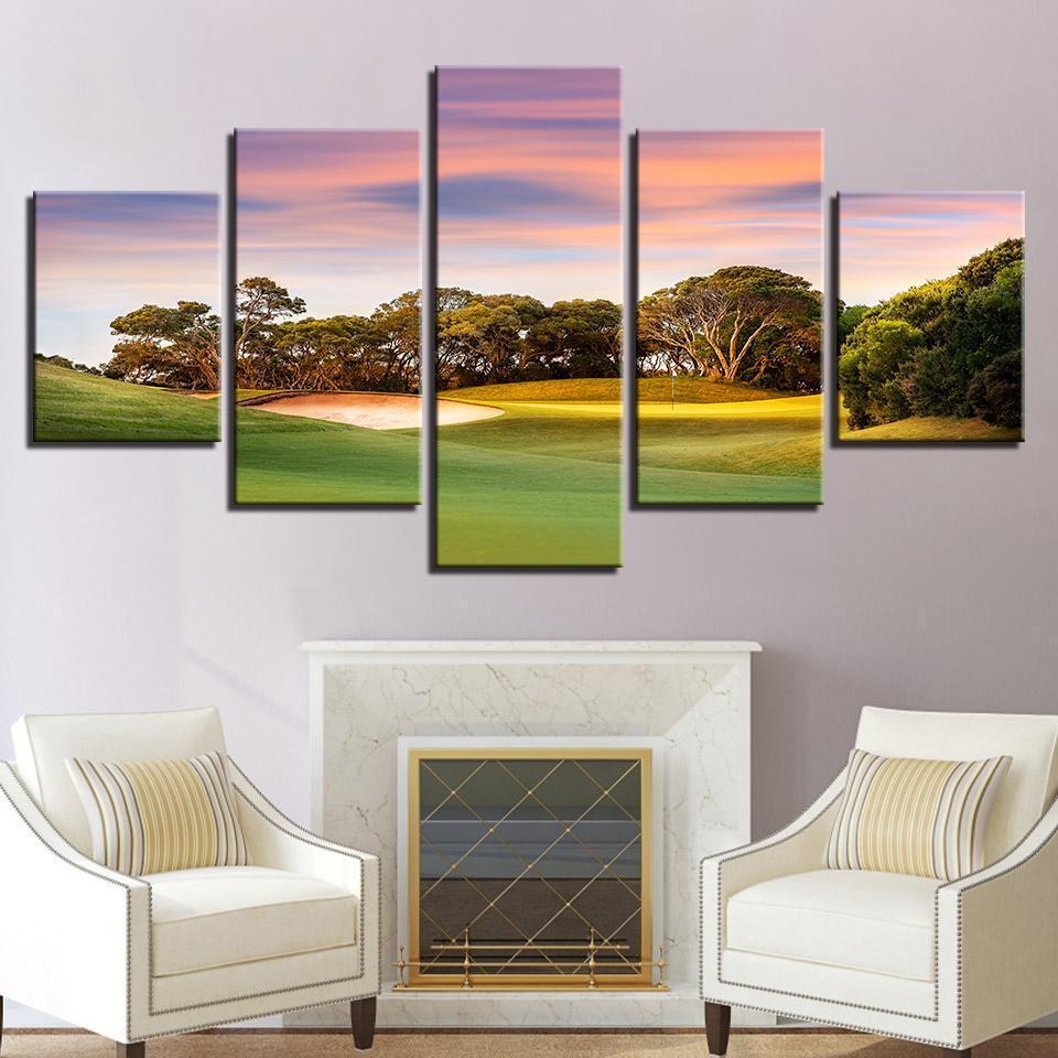 Sunset Golf Course 1 – Nature 5 Panel Canvas Art Wall Decor – Canvas Storm