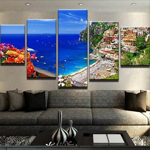 Coast Of Amalfi – Nature 5 Panel Canvas Art Wall Decor – Canvas Storm