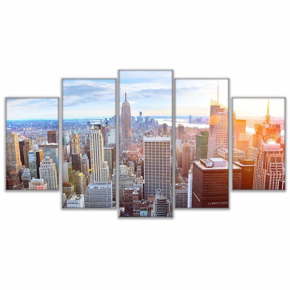 New York Building Sky – Nature 5 Panel Canvas Art Wall Decor – Canvas Storm