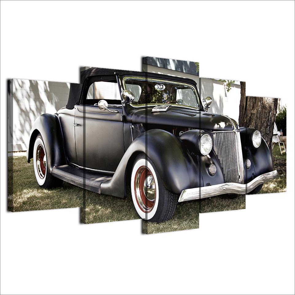 Antique Hot Rod Vintage Car Painting 5 Panel Canvas Print Poster Wall Art 