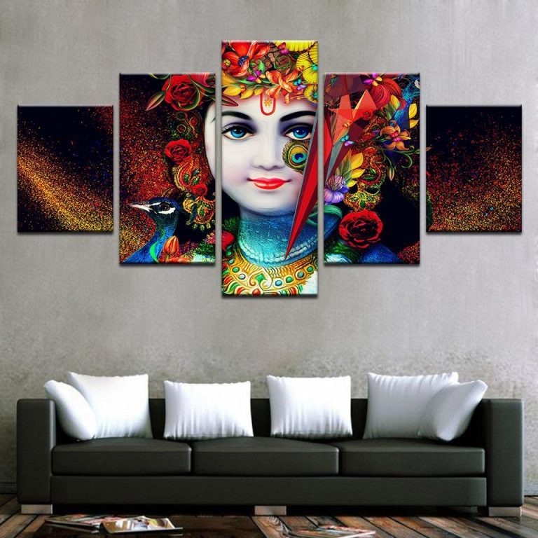 India God Radha Krishna 1 – Religion 5 Panel Canvas Art Wall Decor ...