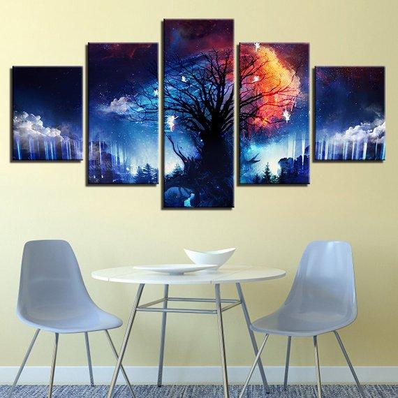 Magic Tree Canvas Decor, Clouds Fantasy – Abstract 5 Panel Canvas Art ...