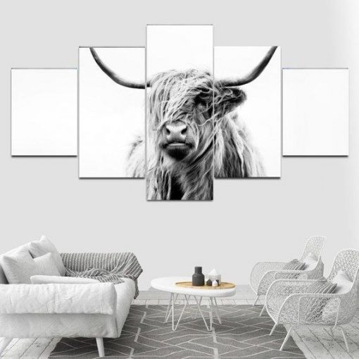 Highland Cow – Animal 5 Panel Canvas Art Wall Decor – Canvas Storm