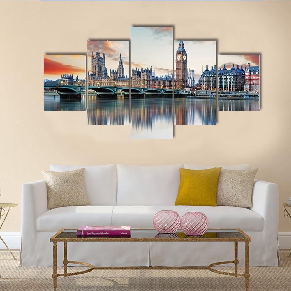 London Big Ben And Houses Of Parliament – Nature 5 Panel Canvas Art ...