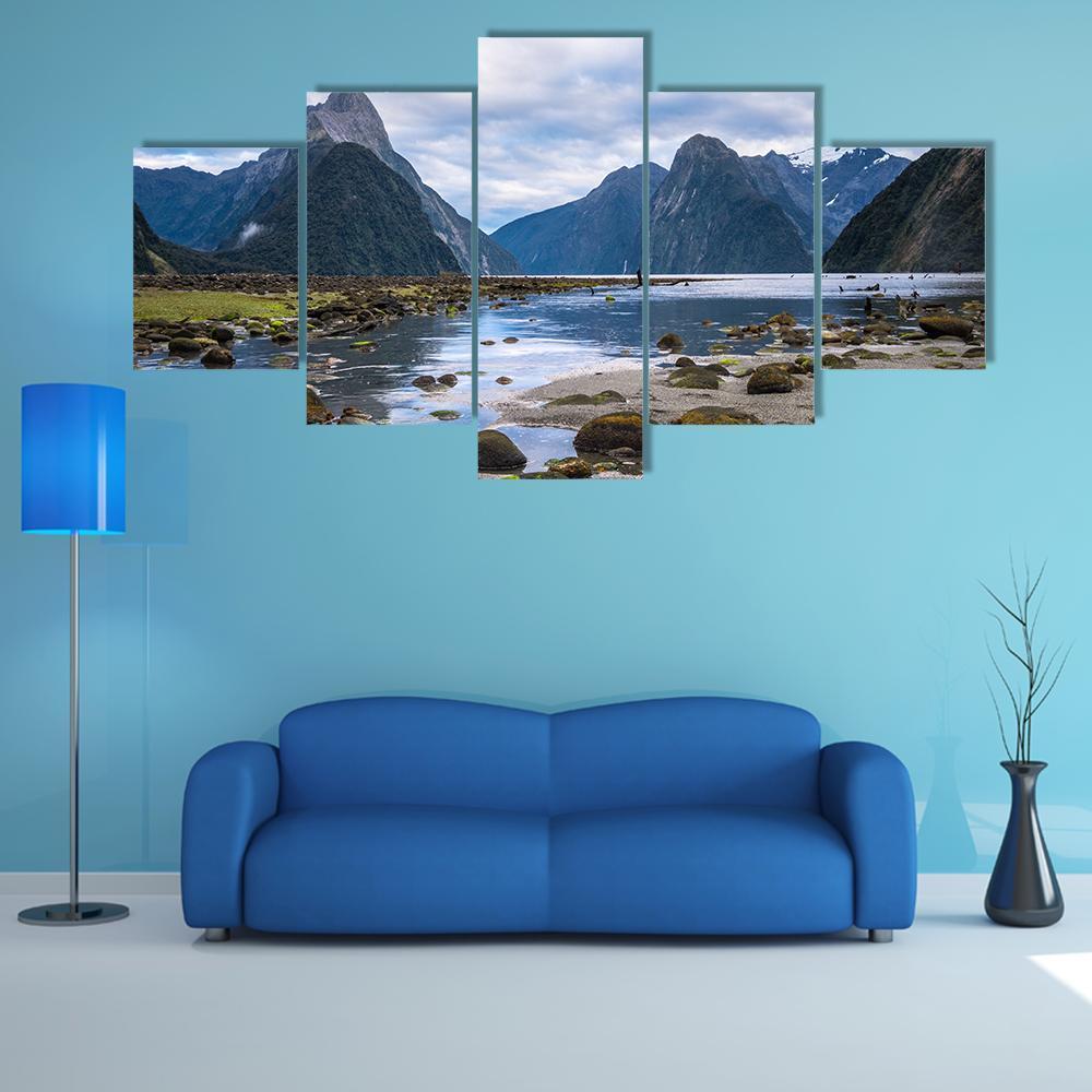 Milford Sound In New Zealand Nature 5 Panel Canvas Art