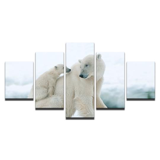 Polar Bears Mother And Cub – Animal 5 Panel Canvas Art Wall Decor ...