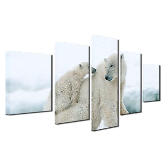 Polar Bears Mother And Cub – Animal 5 Panel Canvas Art Wall Decor ...