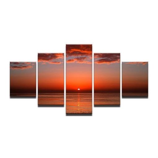 Red Beach Sunset Space 5 Panel Canvas Art Wall Decor Canvas Storm