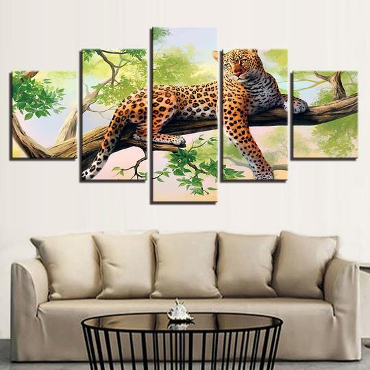 Cheetah Lounging In Tree – Animal 5 Panel Canvas Art Wall Decor ...