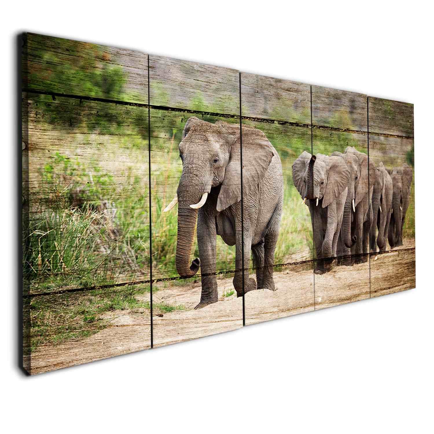 Elephants Collection 52 Animal 5 Panel Canvas Art Wall Decor Canvas   Products Elephants 02 5p Side 