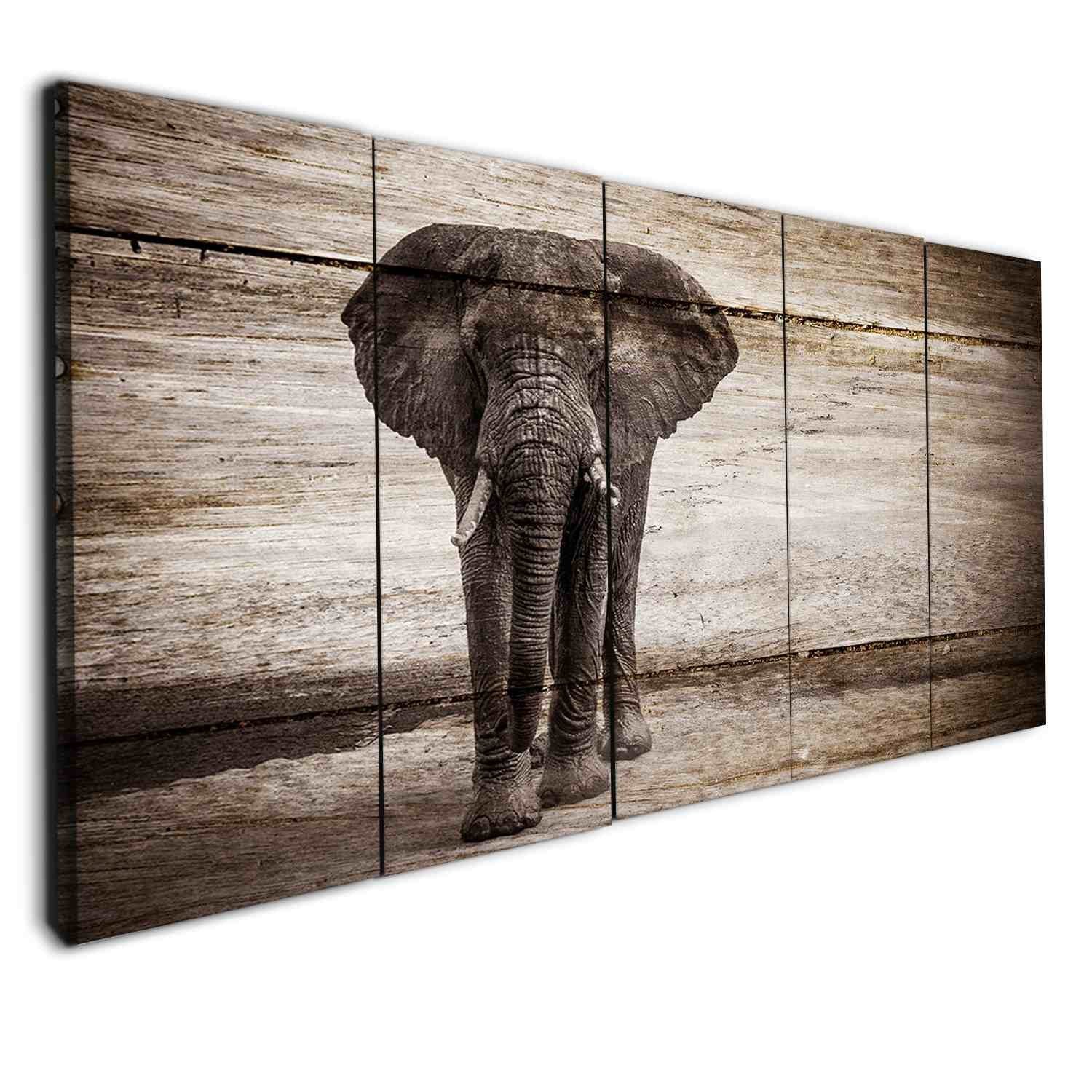 Elephants Collection 48 Animal 5 Panel Canvas Art Wall Decor Canvas