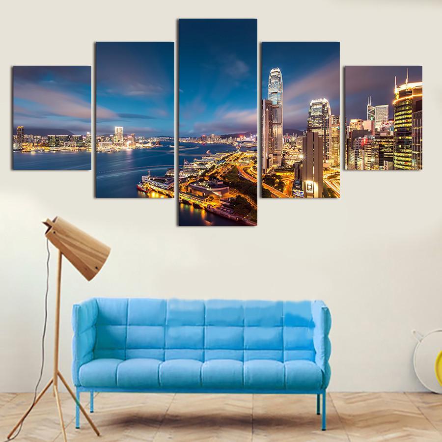 Hong Kong Victory Harbour Skyline – Nature 5 Panel Canvas Art Wall ...