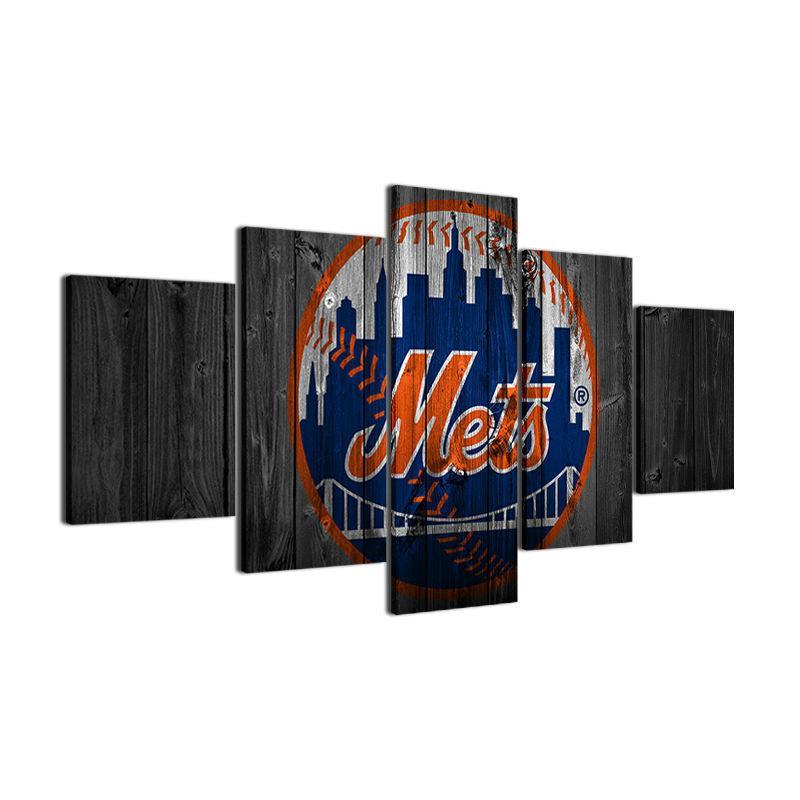 New York Mets Wood – Sport 5 Panel Canvas Art Wall Decor – Canvas Storm