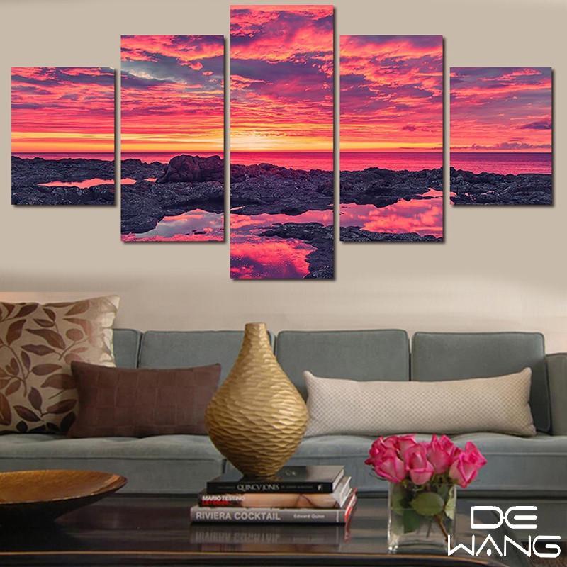 Pinkish Sunset – Nature 5 Panel Canvas Art Wall Decor – Canvas Storm