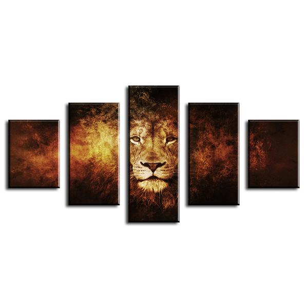 The Lion – Animal 5 Panel Canvas Art Wall Decor – Canvas Storm