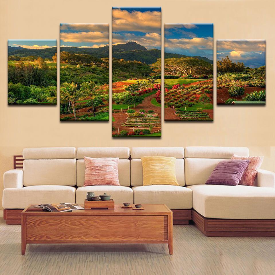 Beautiful Scenery Of A Mountain And A Villa – Nature 5 Panel Canvas Art ...