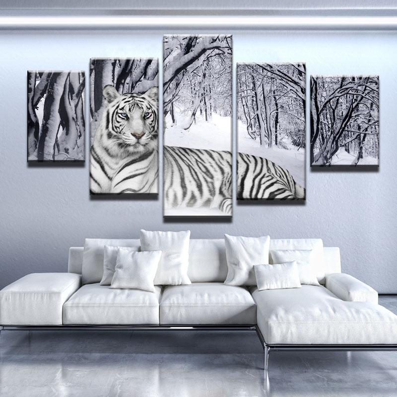 Bengal Tiger – Animal 5 Panel Canvas Art Wall Decor – Canvas Storm