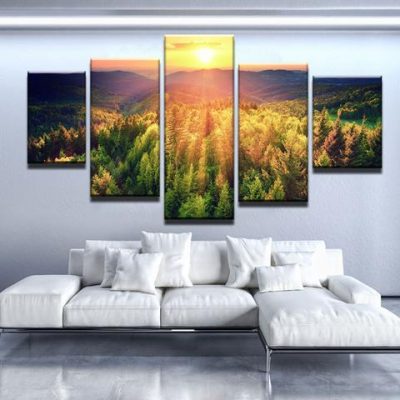 Mountain Woods – Nature 5 Panel Canvas Art Wall Decor – Canvas Storm