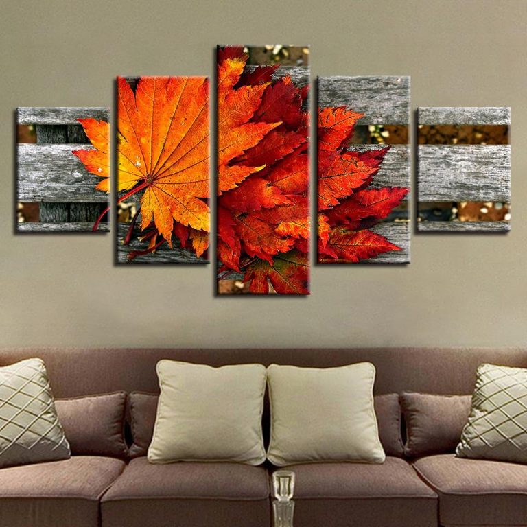 Maple Leaf – Nature 5 Panel Canvas Art Wall Decor – Canvas Storm