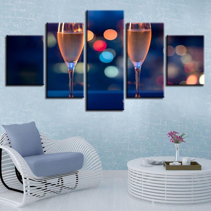 Colorful Wine Glass – Wine 5 Panel Canvas Art Wall Decor – Canvas Storm
