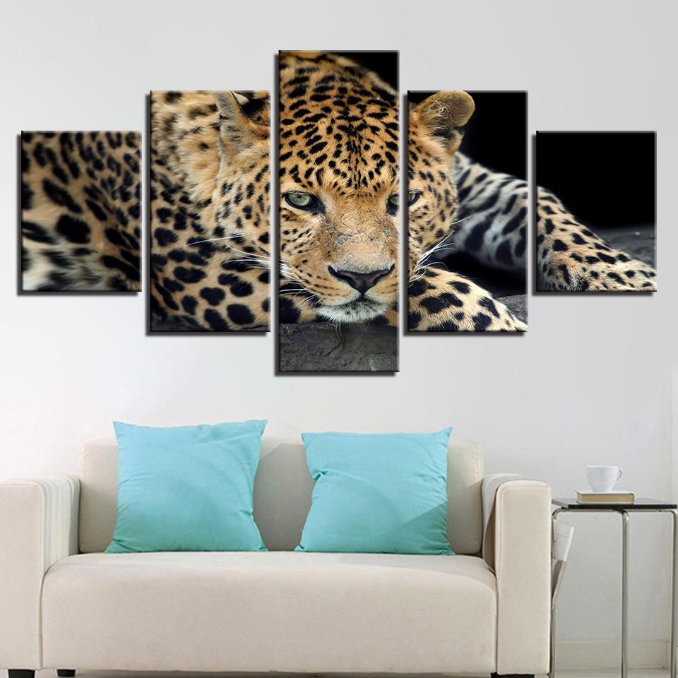 Leopard Tiger – Animal 5 Panel Canvas Art Wall Decor – Canvas Storm