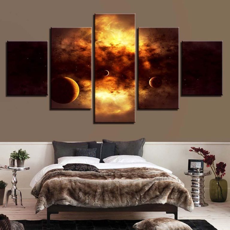 Abstract Pieces Universe Space Planet – Space 5 Panel Canvas Art Wall ...