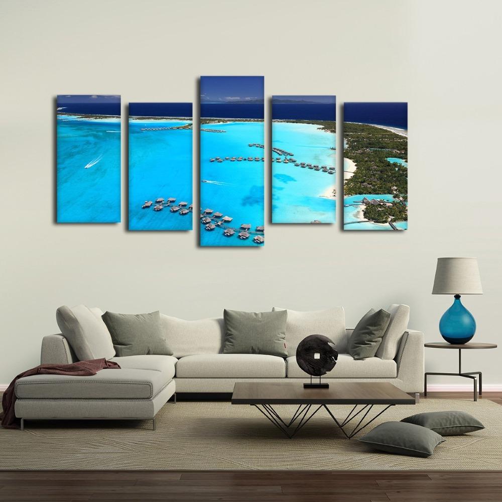 Blue Ocean Aerial View Wall Coast View – Nature 5 Panel Canvas Art Wall ...