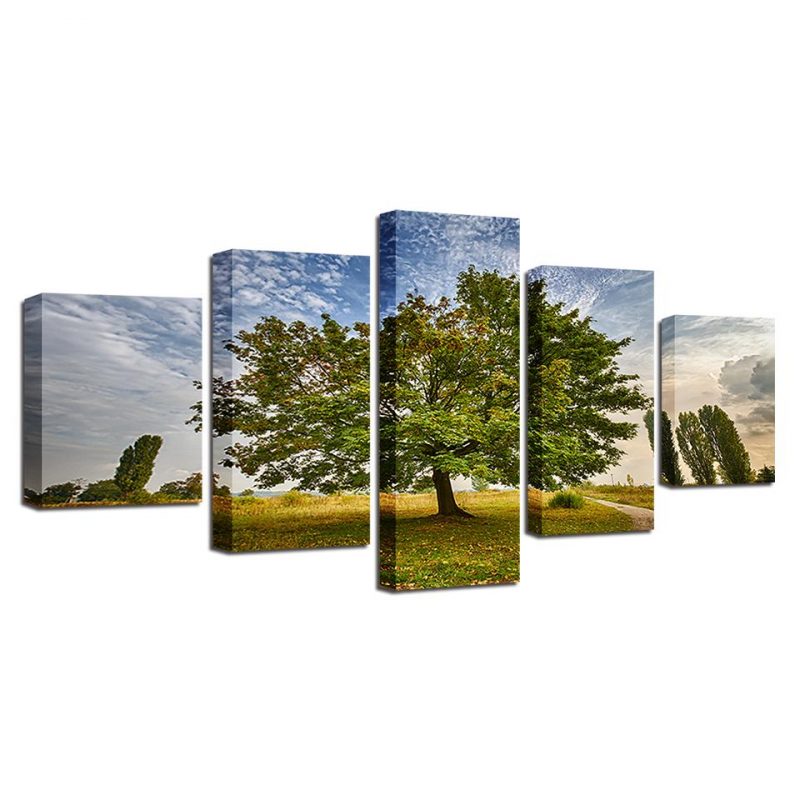 Green Trees And Blue Sky White Cloud Scenery – Nature 5 Panel Canvas ...