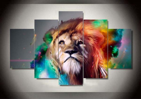 Colorful Lion Abstract Animal 5 Panel Canvas Art Wall Decor Canvas Storm